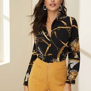 Brand New Button Front Chain Print Blouse